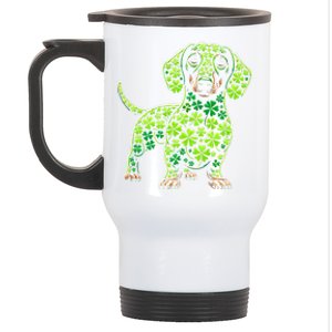 St Patrick Day Dachshund Irish Shamrock Clover Dog Lover Best Gift Stainless Steel Travel Mug