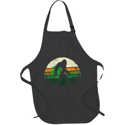 St Patricks Day Bigfoot Irish Shamrock Sasquatch Clover Leaf Full-Length Apron With Pockets