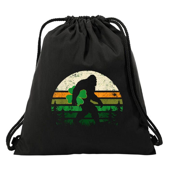 St Patricks Day Bigfoot Irish Shamrock Sasquatch Clover Leaf Drawstring Bag