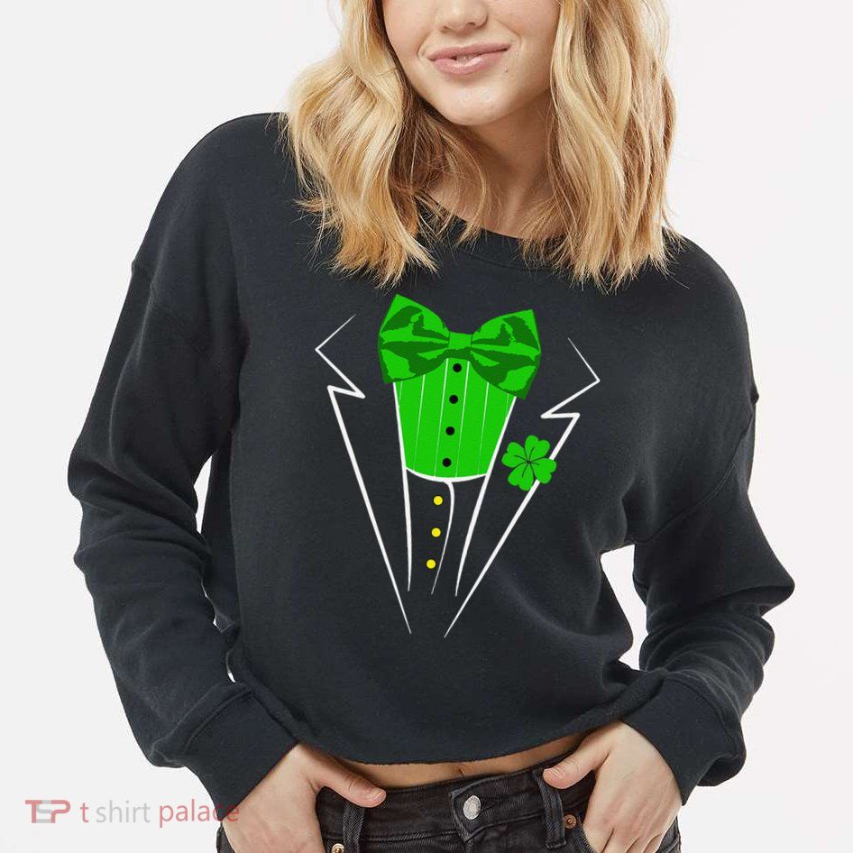 Saint Patrick's Day Irish Funny Tuxedo Costume Pub Cropped Pullover Crew