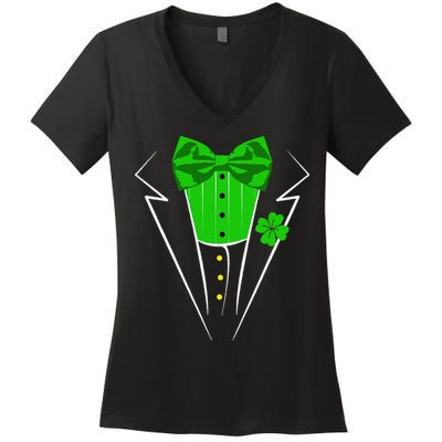 Saint Patrick's Day Irish Funny Tuxedo Costume Pub Women's V-Neck T-Shirt