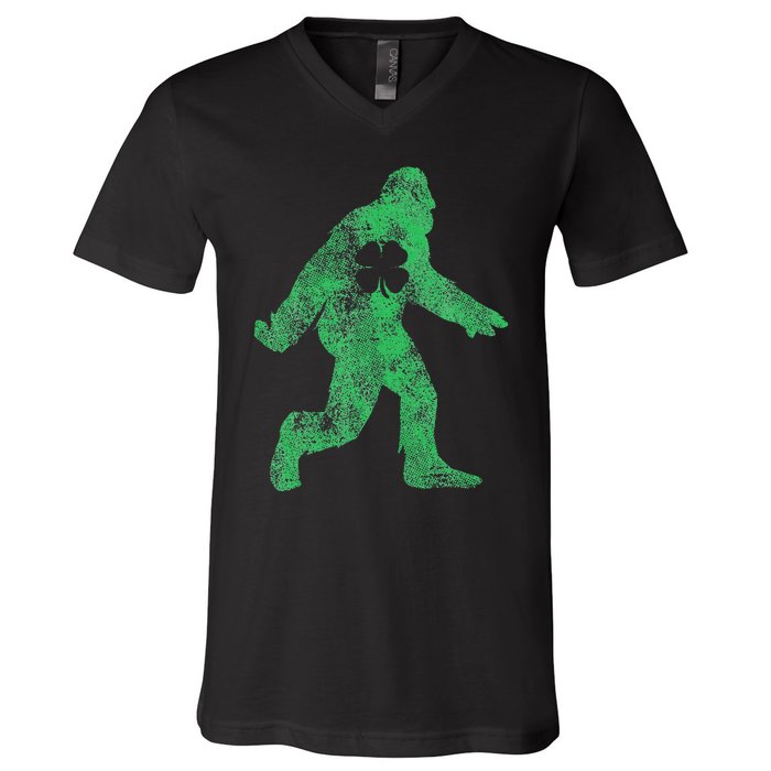 St Patricks Day Bigfoot Irish Sasqautch Saint Paddy's Gift V-Neck T-Shirt