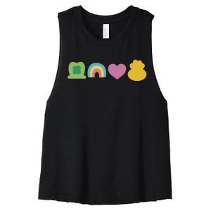 St Patricks Day Lucky Charm Pot Gold Irish Shamrock Rainbow Women's Racerback Cropped Tank