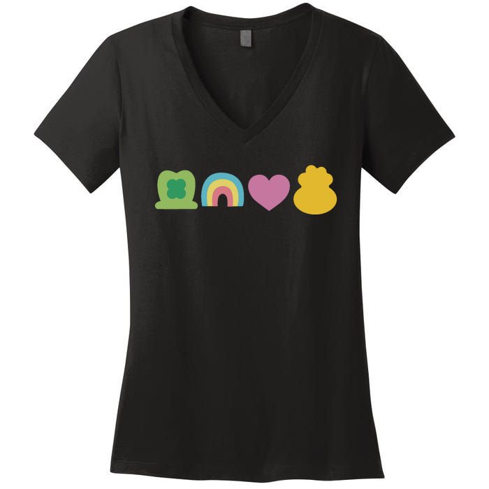 St Patricks Day Lucky Charm Pot Gold Irish Shamrock Rainbow Women's V-Neck T-Shirt