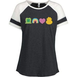 St Patricks Day Lucky Charm Pot Gold Irish Shamrock Rainbow Enza Ladies Jersey Colorblock Tee