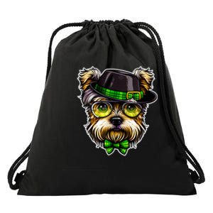 St Patrick's Day Hipster Dog Drawstring Bag