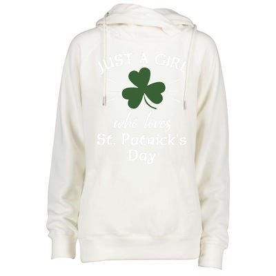 St Patricks Day Gift Just A Loves St Pats Gift Womens Funnel Neck Pullover Hood