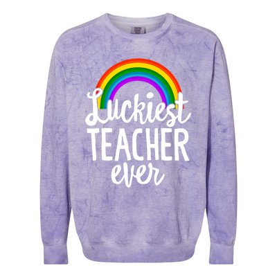 St Patricks Day Luckiest Teacher Ever Funny School Rainbow Gift Colorblast Crewneck Sweatshirt