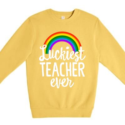 St Patricks Day Luckiest Teacher Ever Funny School Rainbow Gift Premium Crewneck Sweatshirt