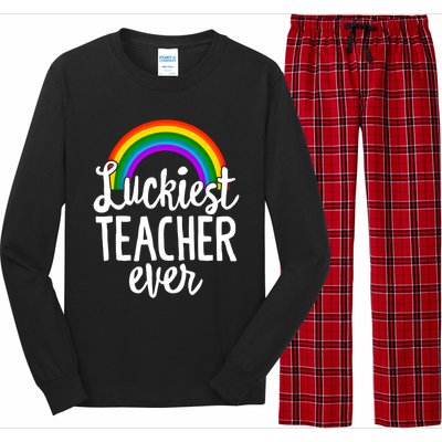 St Patricks Day Luckiest Teacher Ever Funny School Rainbow Gift Long Sleeve Pajama Set