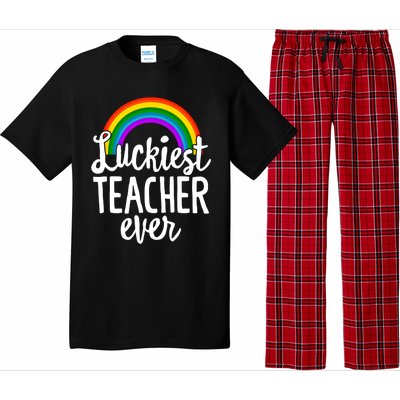 St Patricks Day Luckiest Teacher Ever Funny School Rainbow Gift Pajama Set