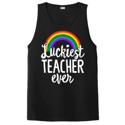 St Patricks Day Luckiest Teacher Ever Funny School Rainbow Gift PosiCharge Competitor Tank