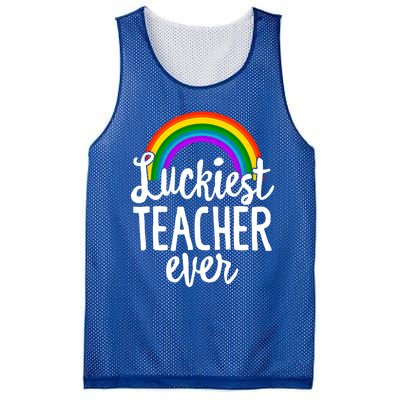 St Patricks Day Luckiest Teacher Ever Funny School Rainbow Gift Mesh Reversible Basketball Jersey Tank