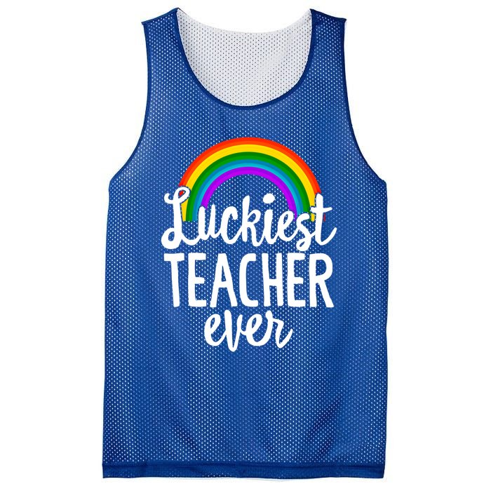 St Patricks Day Luckiest Teacher Ever Funny School Rainbow Gift Mesh Reversible Basketball Jersey Tank