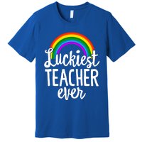 St Patricks Day Luckiest Teacher Ever Funny School Rainbow Gift Premium T-Shirt