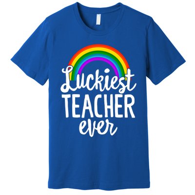 St Patricks Day Luckiest Teacher Ever Funny School Rainbow Gift Premium T-Shirt