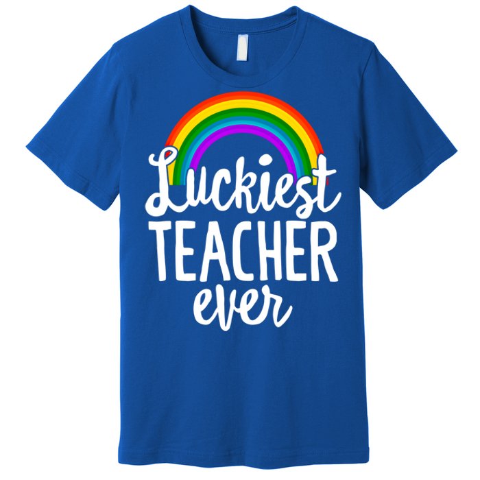 St Patricks Day Luckiest Teacher Ever Funny School Rainbow Gift Premium T-Shirt