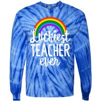 St Patricks Day Luckiest Teacher Ever Funny School Rainbow Gift Tie-Dye Long Sleeve Shirt