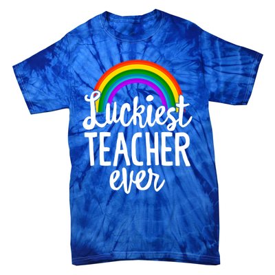 St Patricks Day Luckiest Teacher Ever Funny School Rainbow Gift Tie-Dye T-Shirt