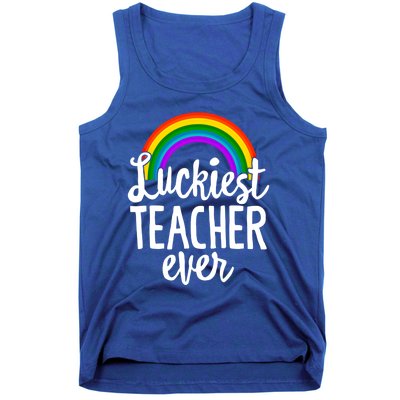 St Patricks Day Luckiest Teacher Ever Funny School Rainbow Gift Tank Top