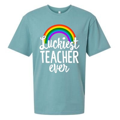 St Patricks Day Luckiest Teacher Ever Funny School Rainbow Gift Sueded Cloud Jersey T-Shirt