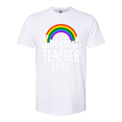 St Patricks Day Luckiest Teacher Ever Funny School Rainbow Gift Softstyle CVC T-Shirt