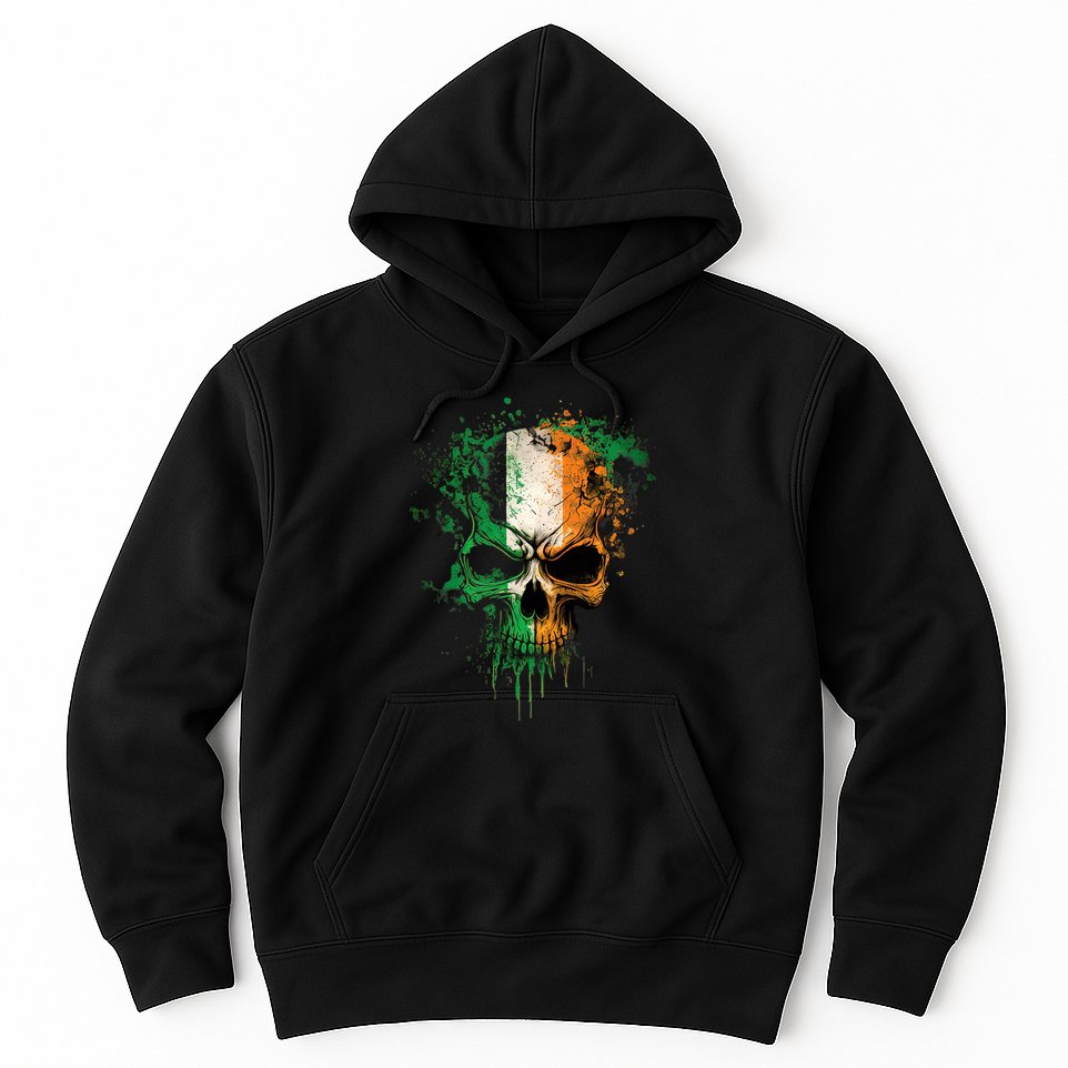 St Patricks Day Skull Irish Flag Teens Hoodie