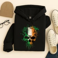 St Patricks Day Skull Irish Flag Teens Hoodie