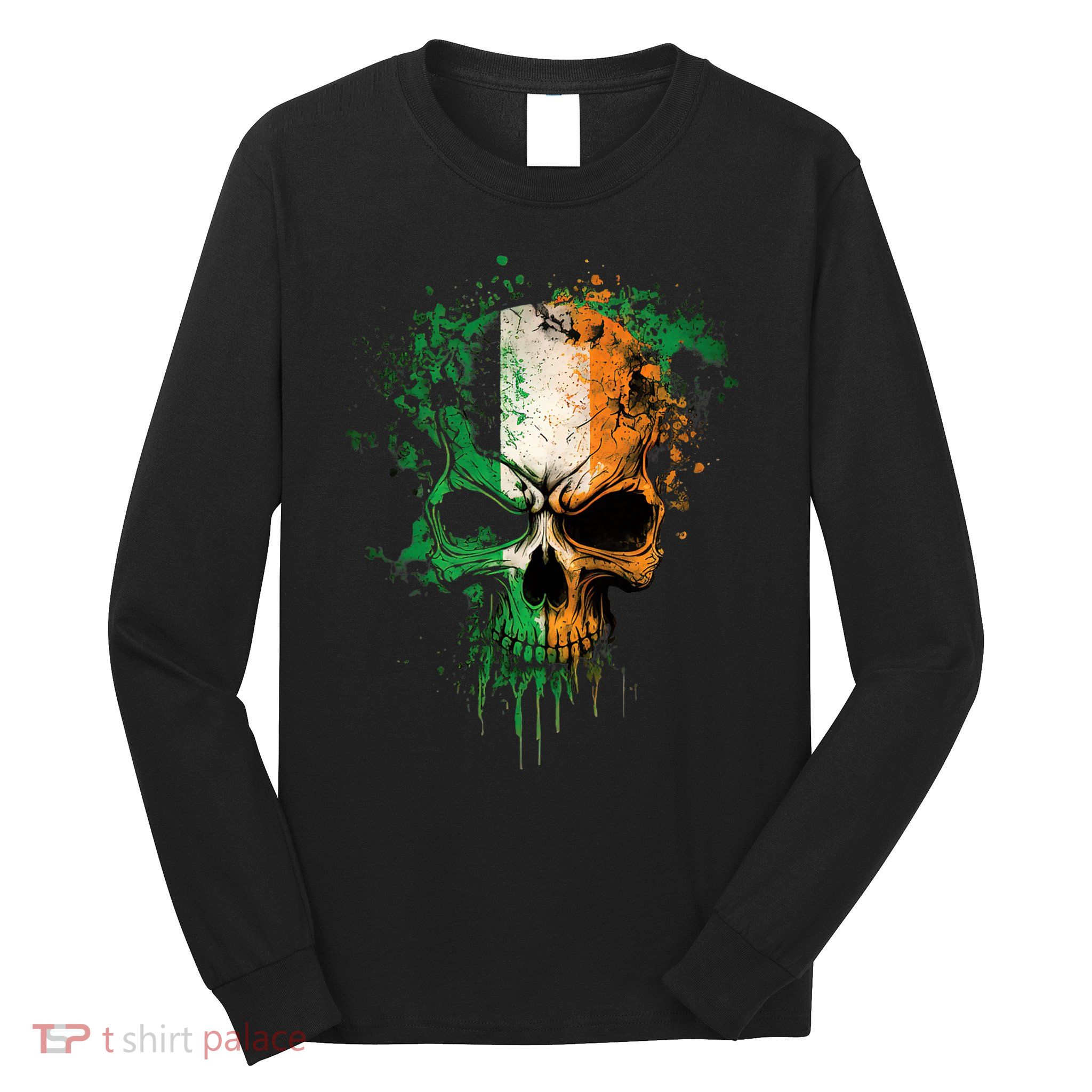 St Patricks Day Skull Irish Flag Teens Long Sleeve Shirt