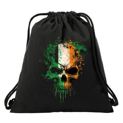 St Patricks Day Skull Irish Flag Teens Drawstring Bag