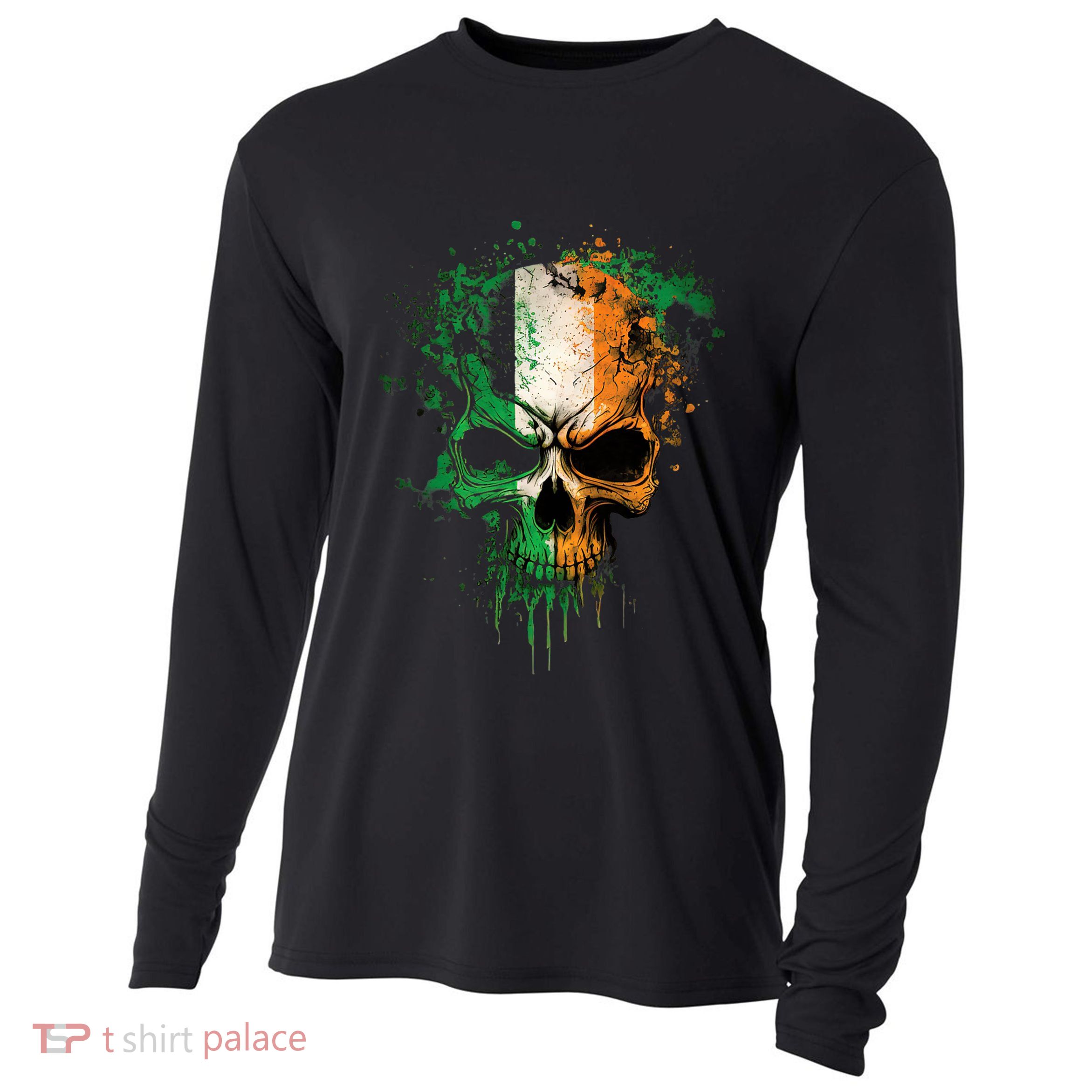 St Patricks Day Skull Irish Flag Teens Cooling Performance Long Sleeve Crew