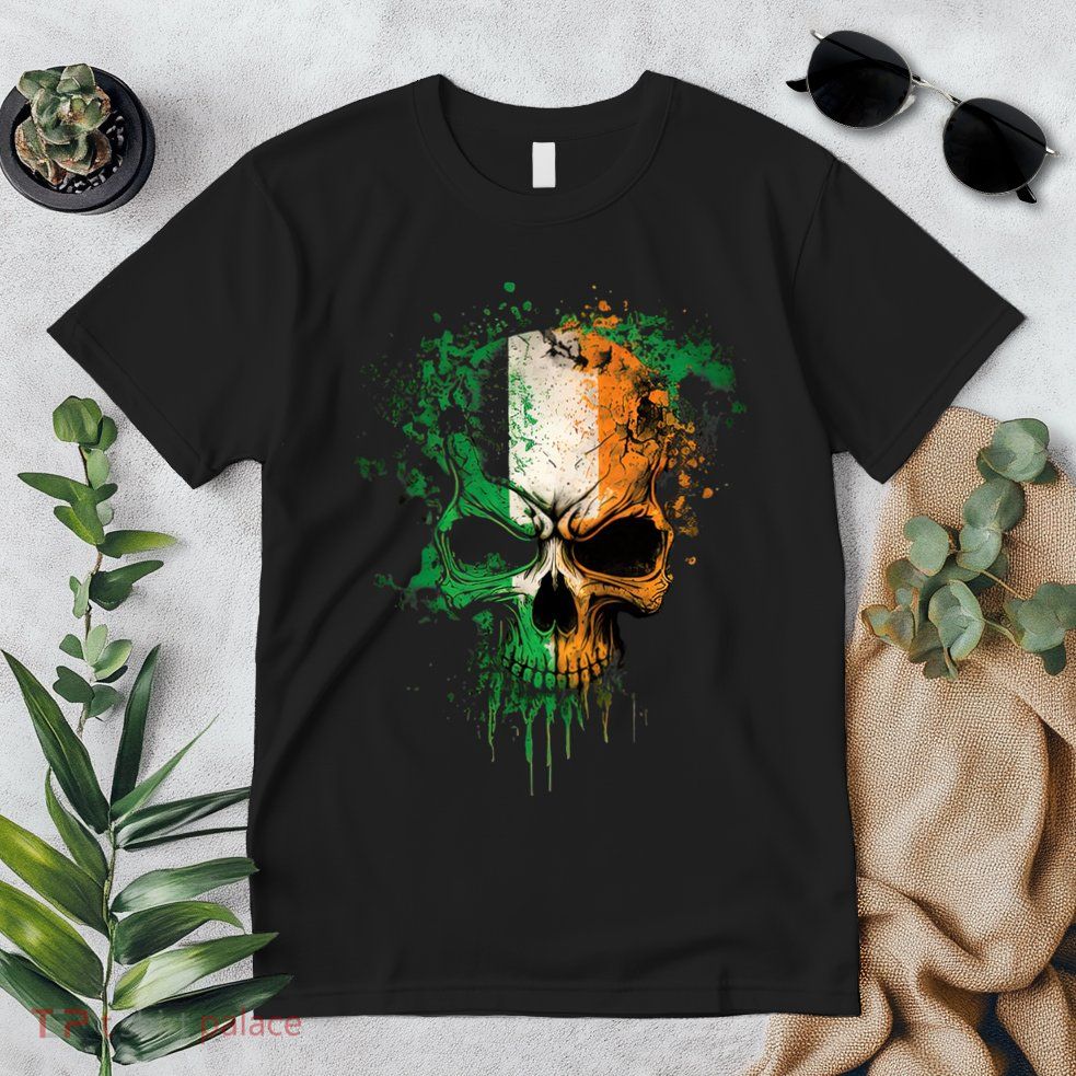 St Patricks Day Skull Irish Flag Teens Premium T-Shirt