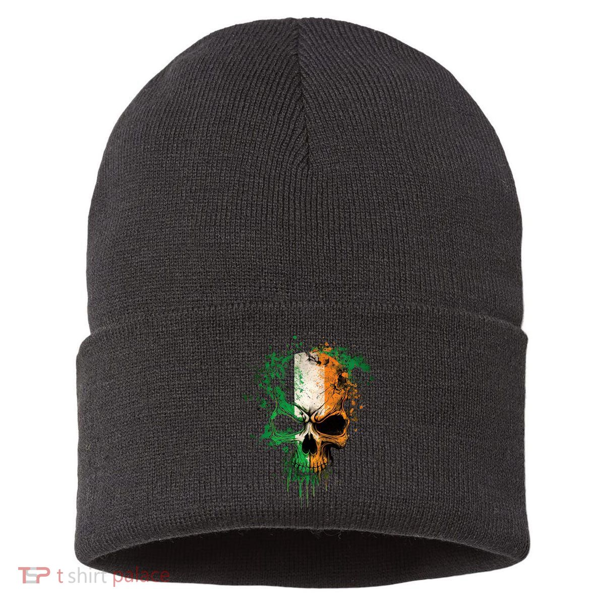 St Patricks Day Skull Irish Flag Teens Sustainable Knit Beanie