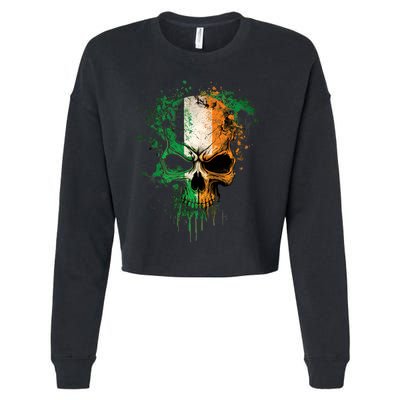 St Patricks Day Skull Irish Flag Teens Cropped Pullover Crew