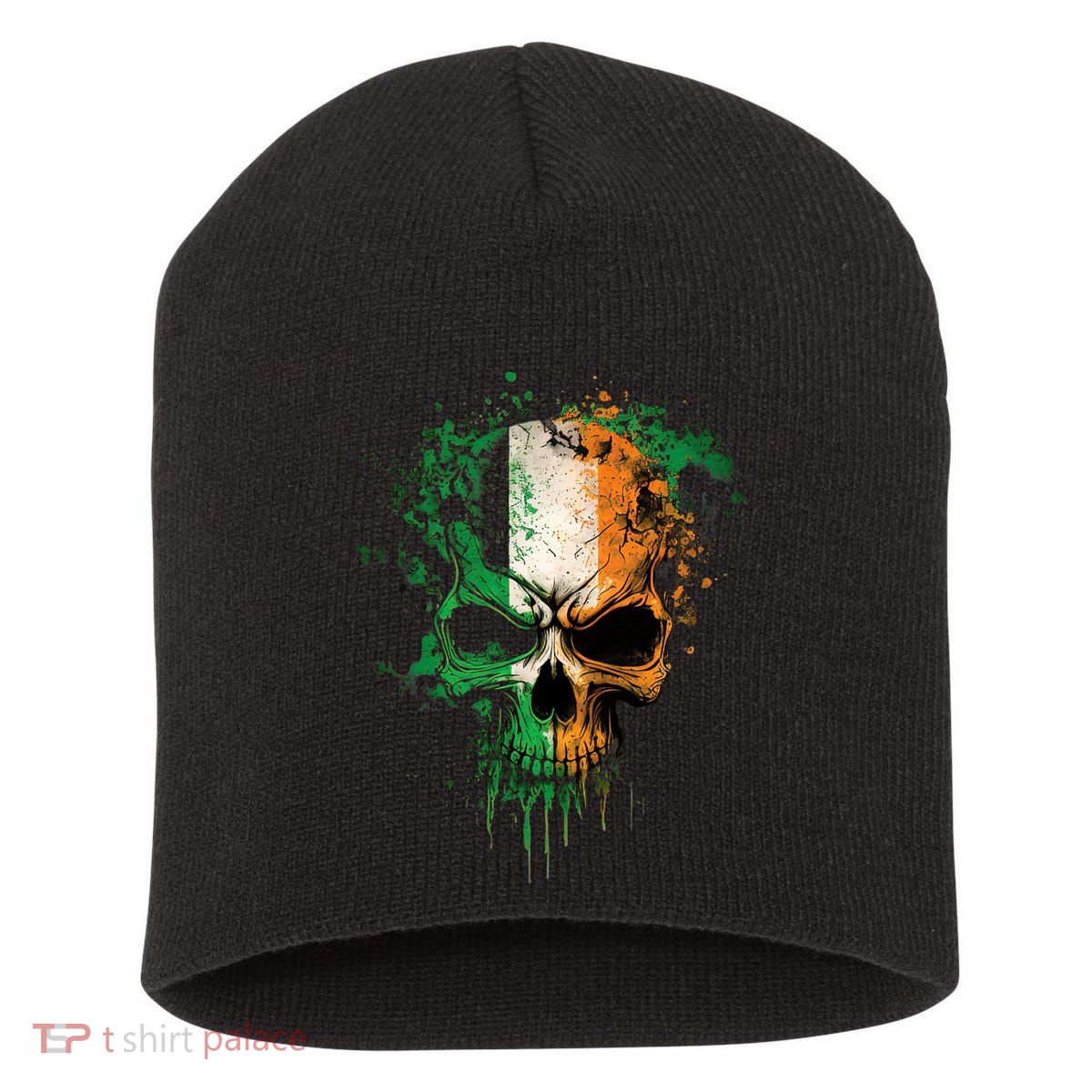 St Patricks Day Skull Irish Flag Teens Short Acrylic Beanie