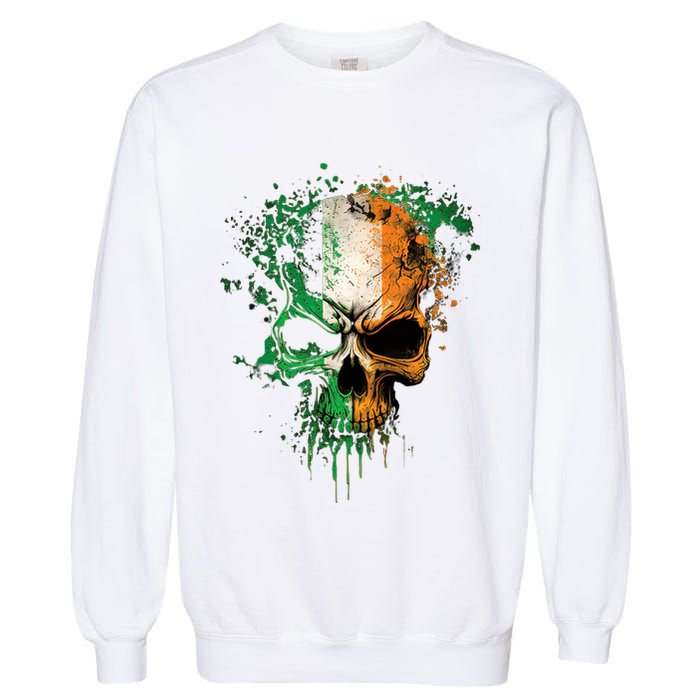 St Patricks Day Skull Irish Flag Teens Garment-Dyed Sweatshirt