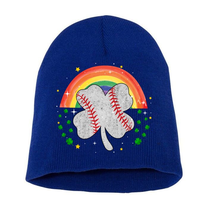 Saint Patricks Day Shenanigans Rainbow Baseball Shamrock Gift Short Acrylic Beanie