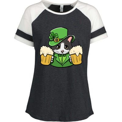 St Patrick's Day Cat And Beer Luck Cloverleaf Gift Enza Ladies Jersey Colorblock Tee