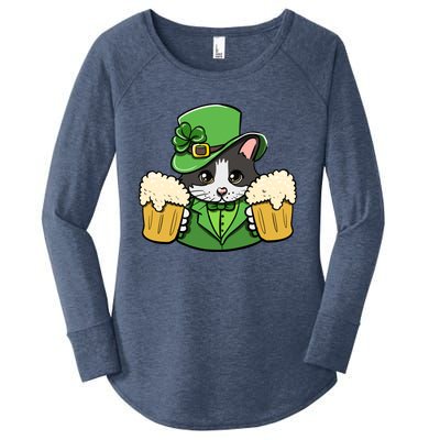 St Patrick's Day Cat And Beer Luck Cloverleaf Gift Women's Perfect Tri Tunic Long Sleeve Shirt