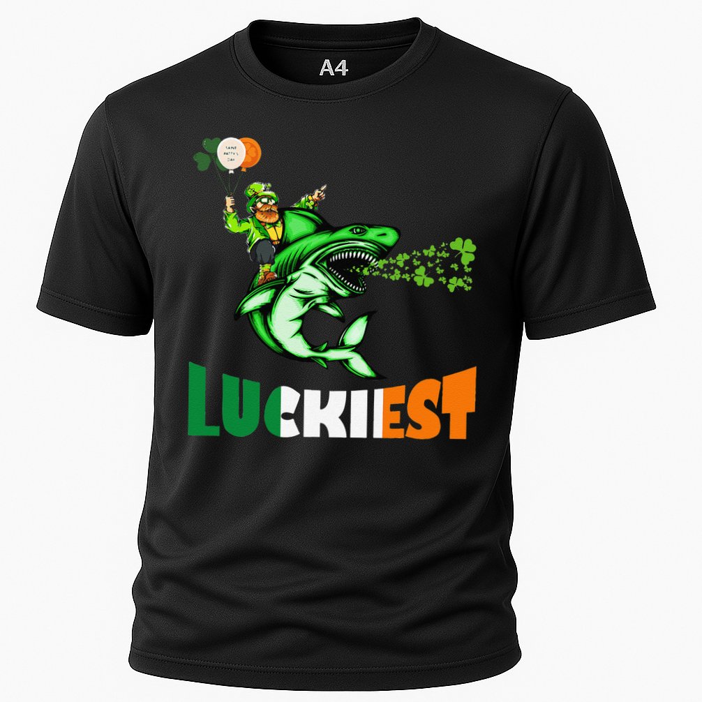 Saint Patrick's Day Funny Leprechaun Riding Shark Best Gift Cooling Performance Crew T-Shirt