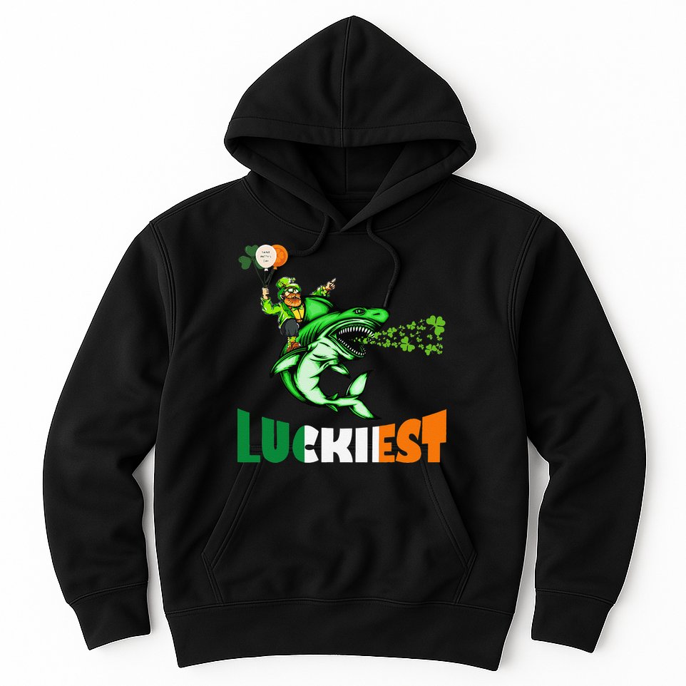 Saint Patrick's Day Funny Leprechaun Riding Shark Best Gift Hoodie