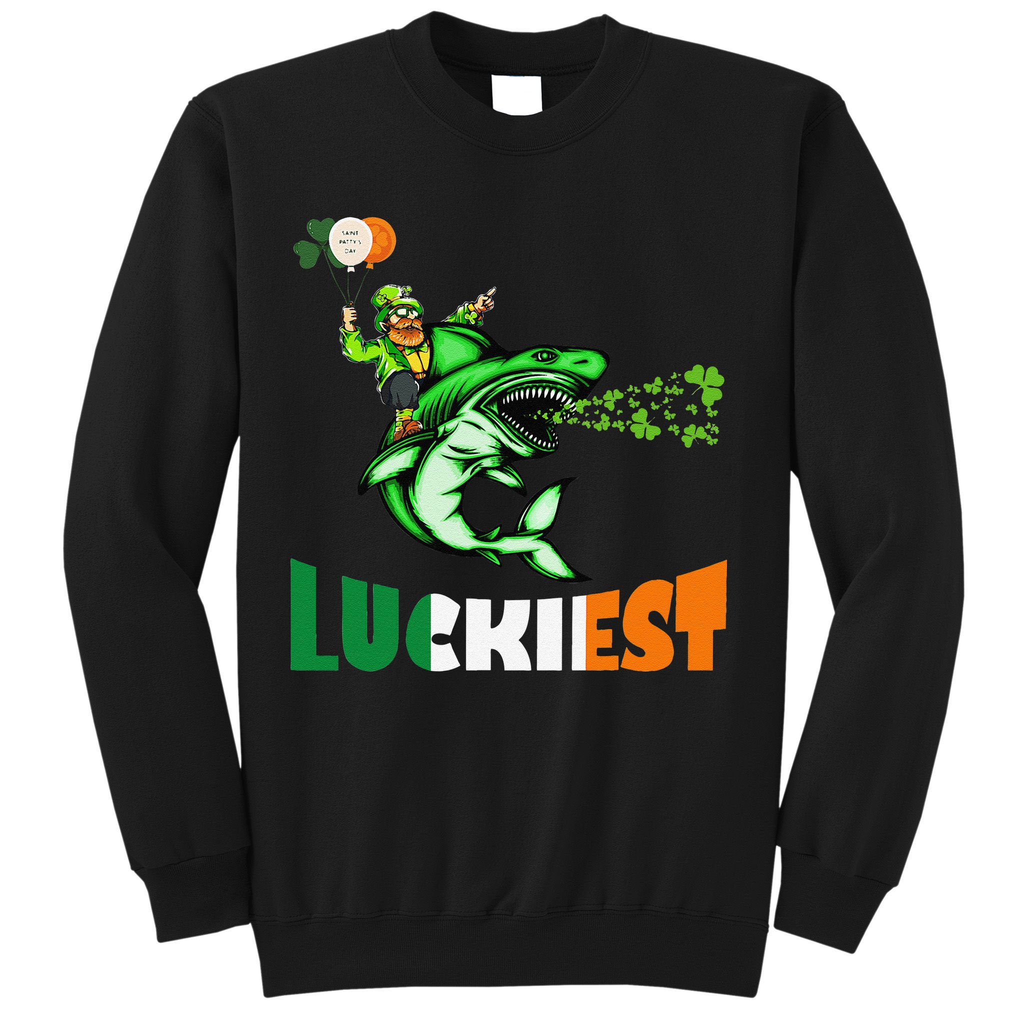 Saint Patrick's Day Funny Leprechaun Riding Shark Best Gift Sweatshirt