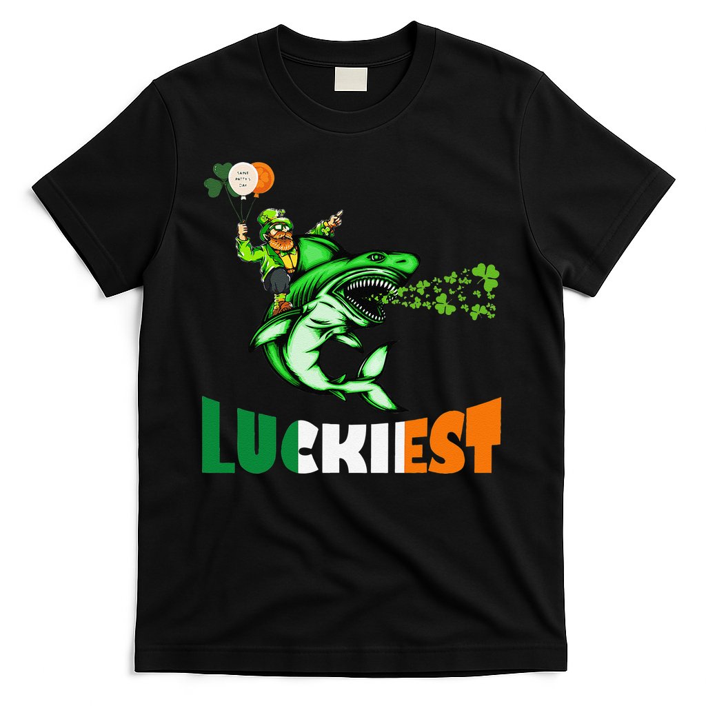 Saint Patrick's Day Funny Leprechaun Riding Shark Best Gift T-Shirt