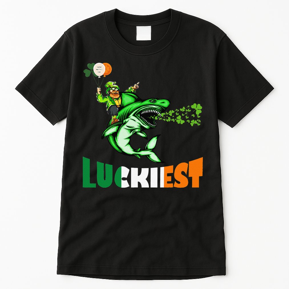 Saint Patrick's Day Funny Leprechaun Riding Shark Best Gift Tall T-Shirt