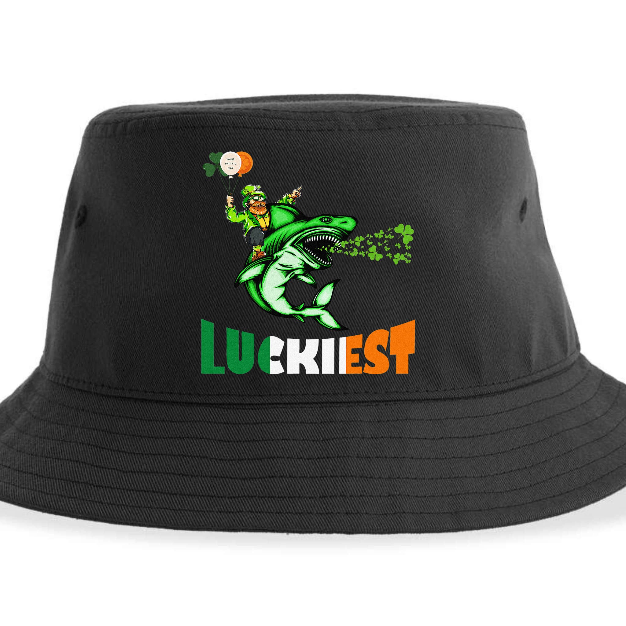 Saint Patrick's Day Funny Leprechaun Riding Shark Best Gift Sustainable Bucket Hat