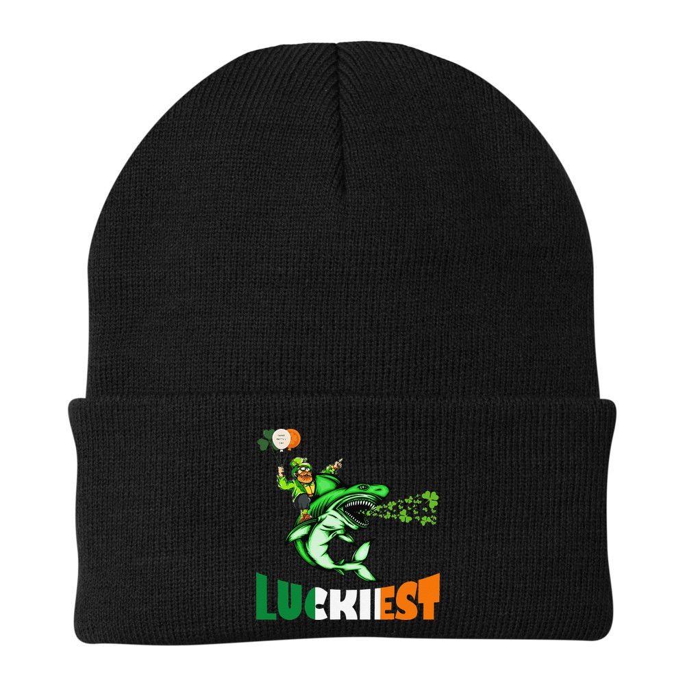 Saint Patrick's Day Funny Leprechaun Riding Shark Best Gift Beanie