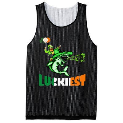 Saint Patrick's Day Funny Leprechaun Riding Shark Best Gift Mesh Reversible Basketball Jersey Tank