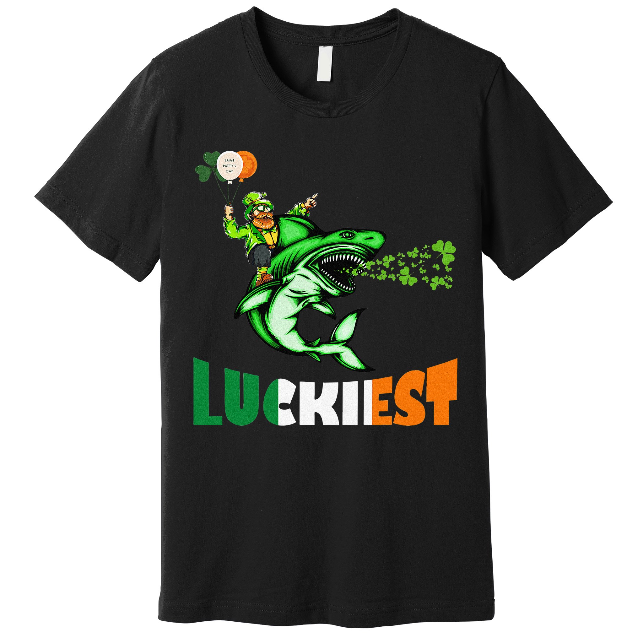 Saint Patrick's Day Funny Leprechaun Riding Shark Best Gift Premium T-Shirt