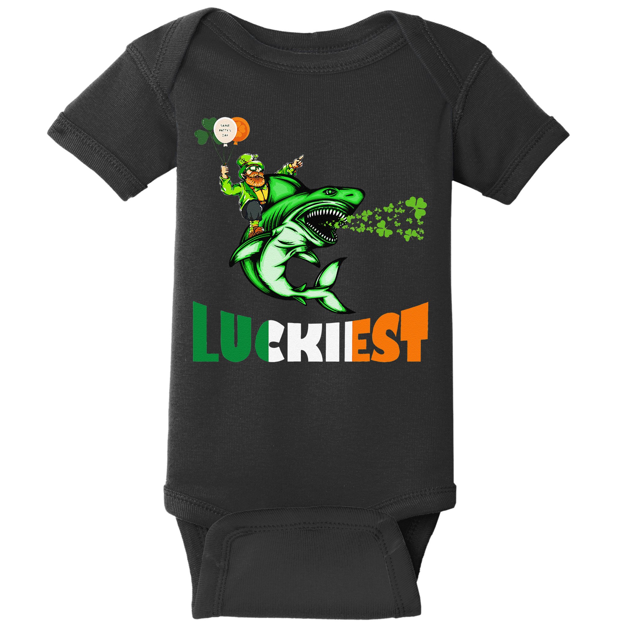Saint Patrick's Day Funny Leprechaun Riding Shark Best Gift Baby Bodysuit