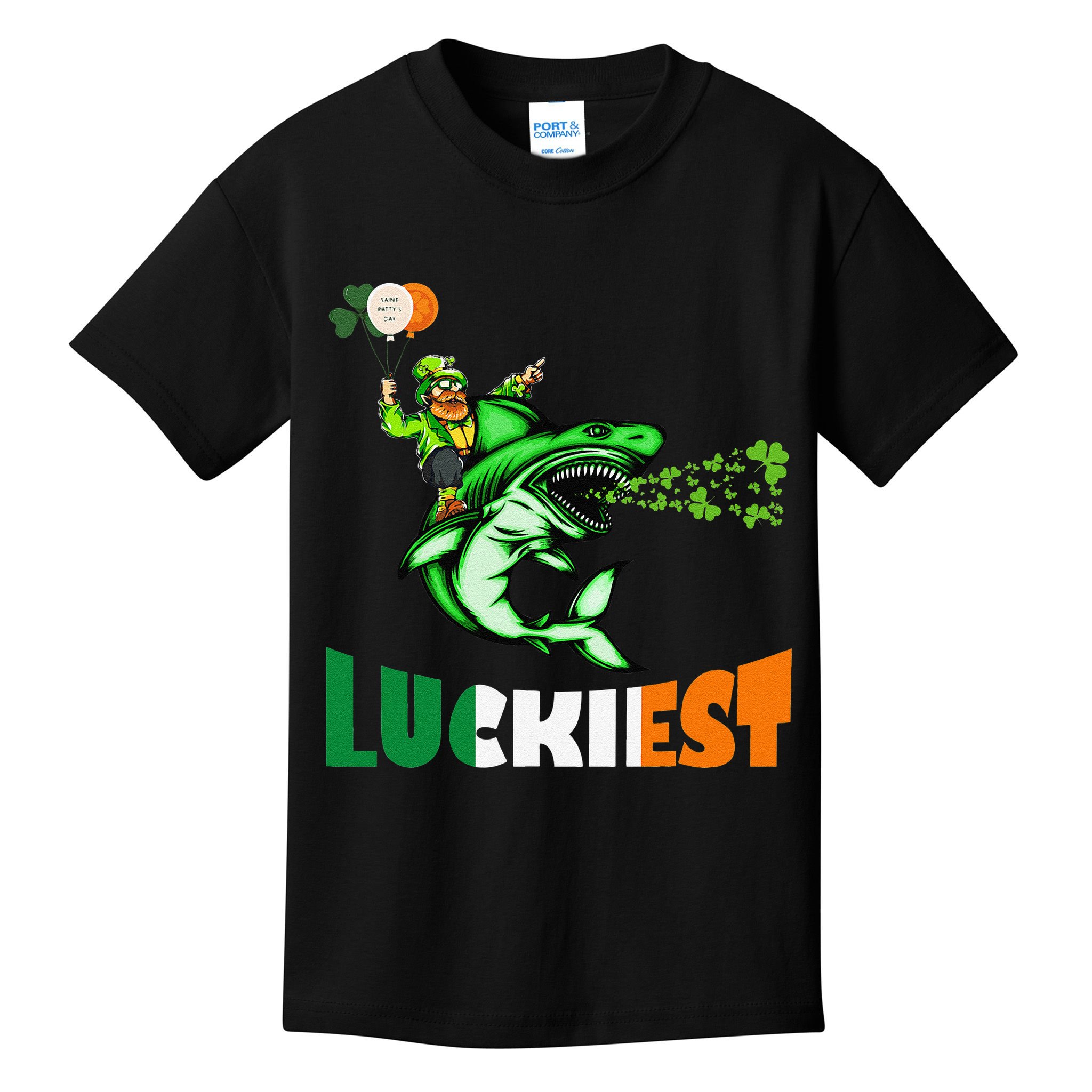 Saint Patrick's Day Funny Leprechaun Riding Shark Best Gift Kids T-Shirt